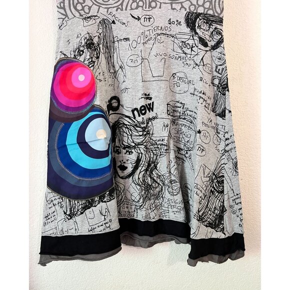 Desigual Women's Abstract Graphic Print A-Line Mini Dress Cap Sleeve V-Neck Gray - Picture 2 of 14